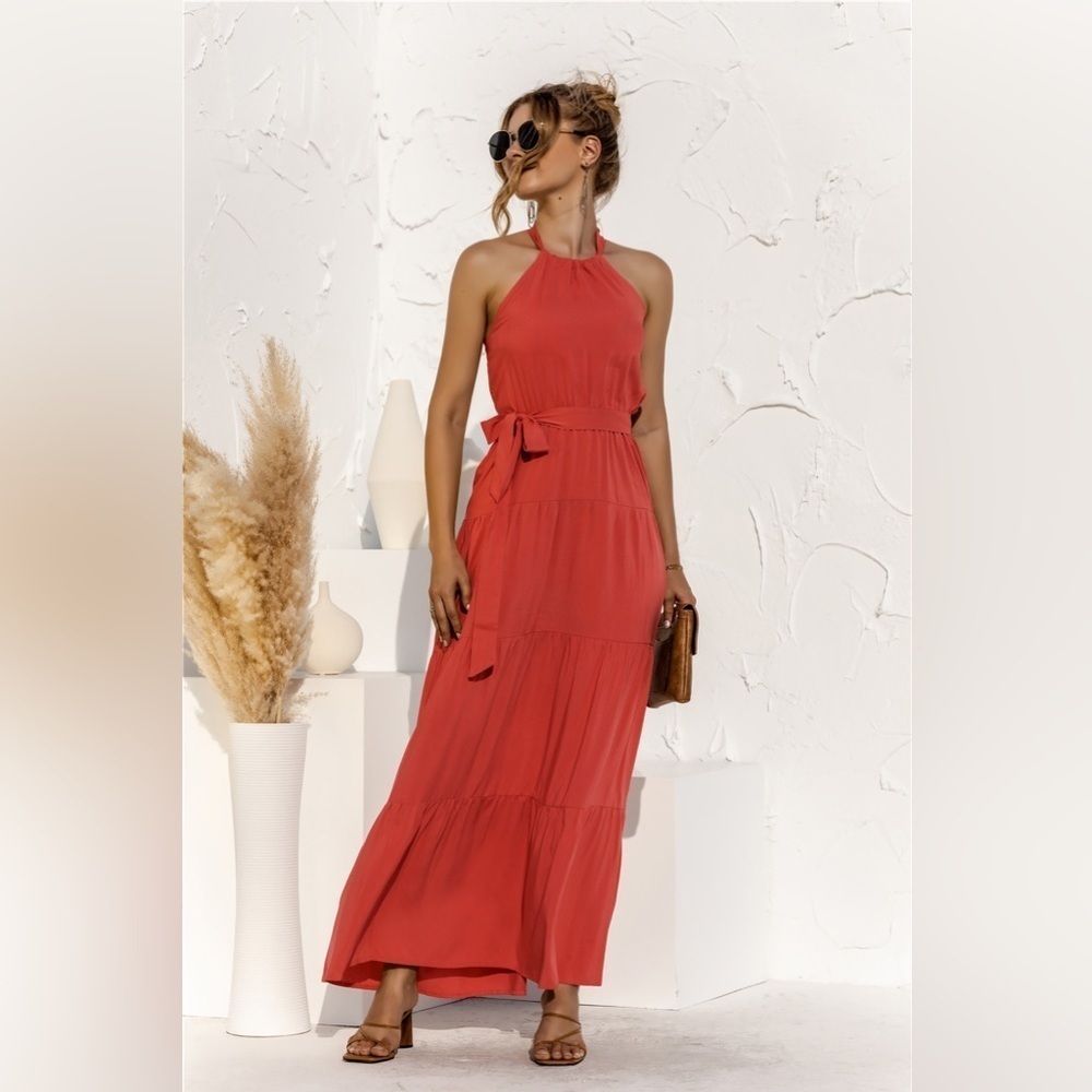 Ticket To Paradise Halter Tiered Maxi Dresses - Picture 2 of 3